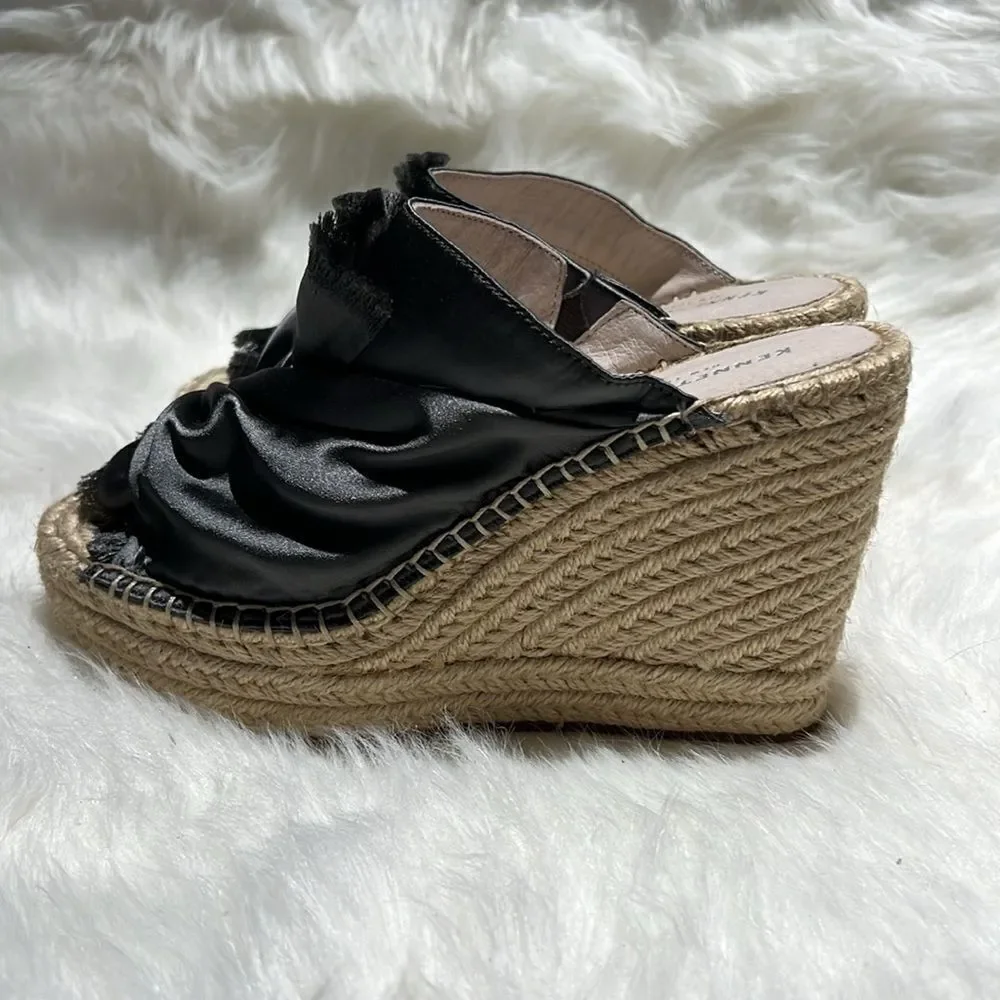 Kenneth Cole Gunmetal Grey Satin Espadrilles Wedge‎ Sandals Size 7.5M.  B83